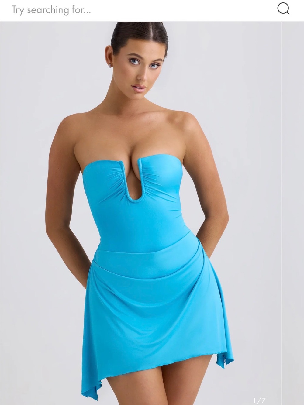 Oh Polly Strapless V-Plunge Mini Dress in Turquoise